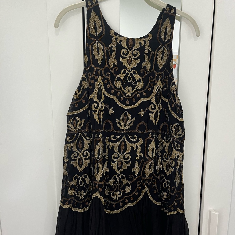 Free People Black and Gold Embellished Mini Sundress